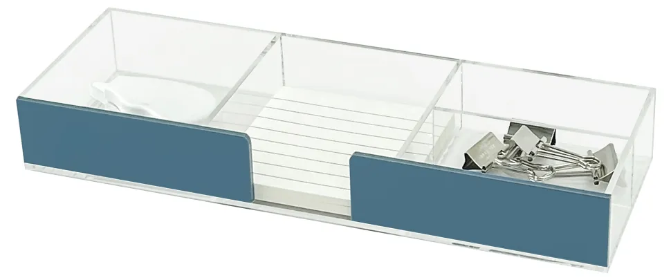 Realspace® Acrylic Desk Storage Tray, 1-3/8"H x 9-1/2"W x 3-1/4"D, Clear/Blue