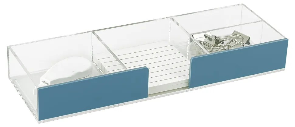 Realspace® Acrylic Desk Storage Tray, 1-3/8"H x 9-1/2"W x 3-1/4"D, Clear/Blue