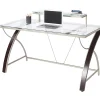 Realspace® Axley 55”W Glass Computer Desk, Cherry/Silver