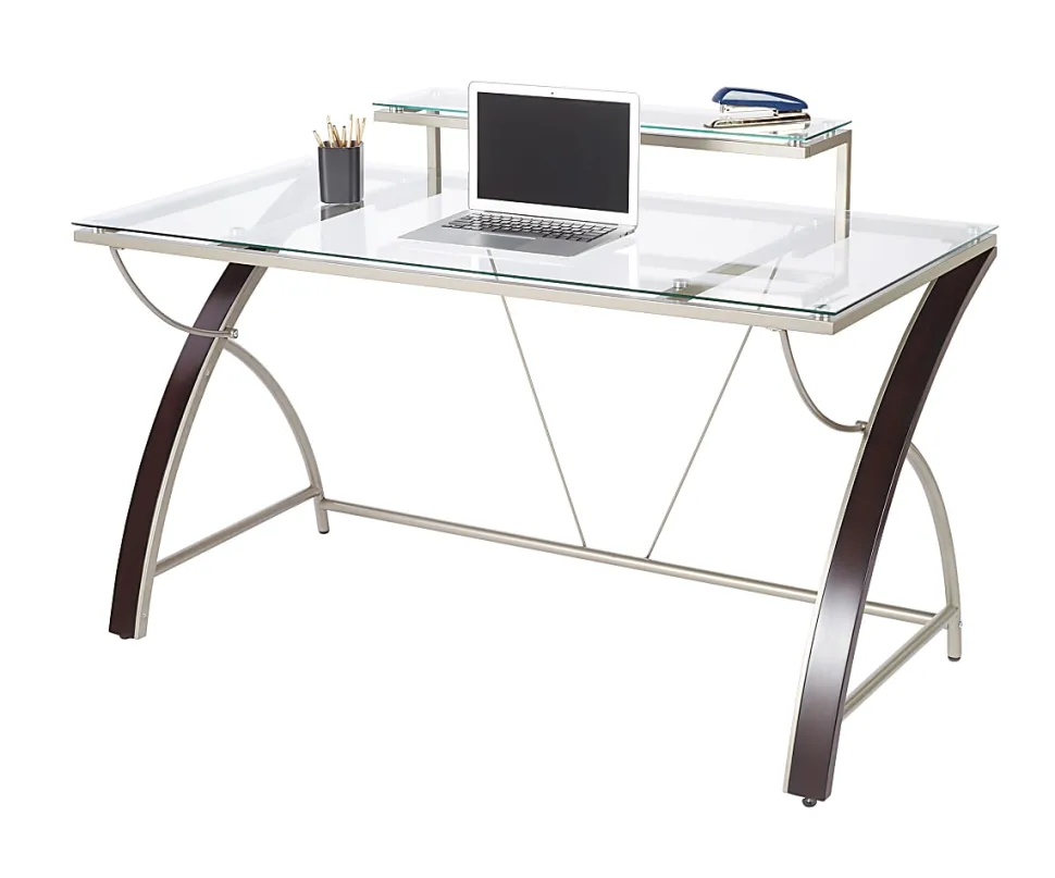 Realspace® Axley 55”W Glass Computer Desk, Cherry/Silver