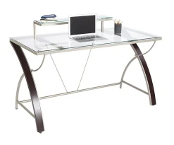 Realspace® Axley 55”W Glass Computer Desk, Cherry/Silver
