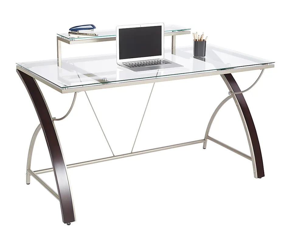 Realspace® Axley 55”W Glass Computer Desk, Cherry/Silver