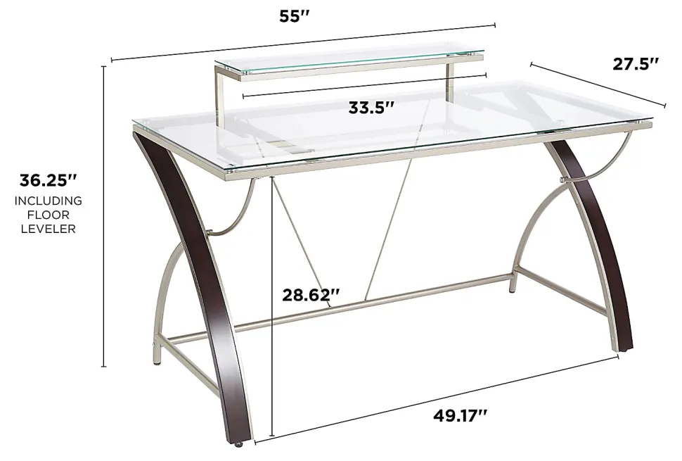 Realspace® Axley 55”W Glass Computer Desk, Cherry/Silver