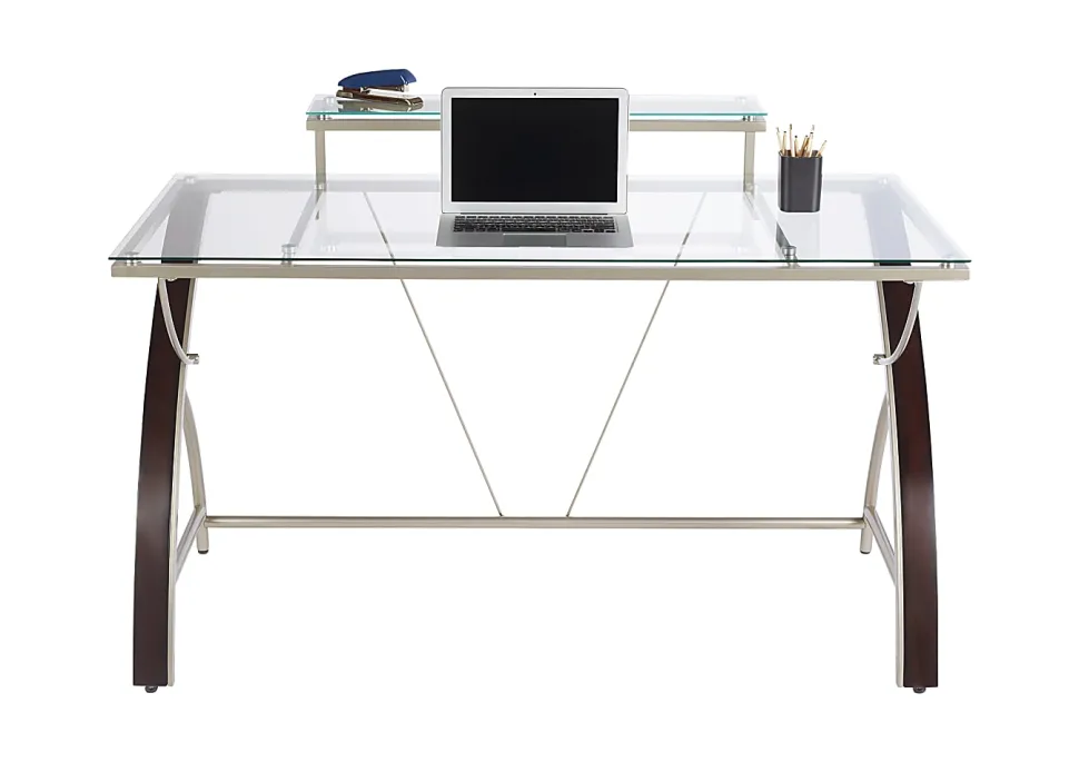 Realspace® Axley 55”W Glass Computer Desk, Cherry/Silver