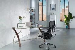 Realspace® Axley 55”W Glass Computer Desk, Cherry/Silver