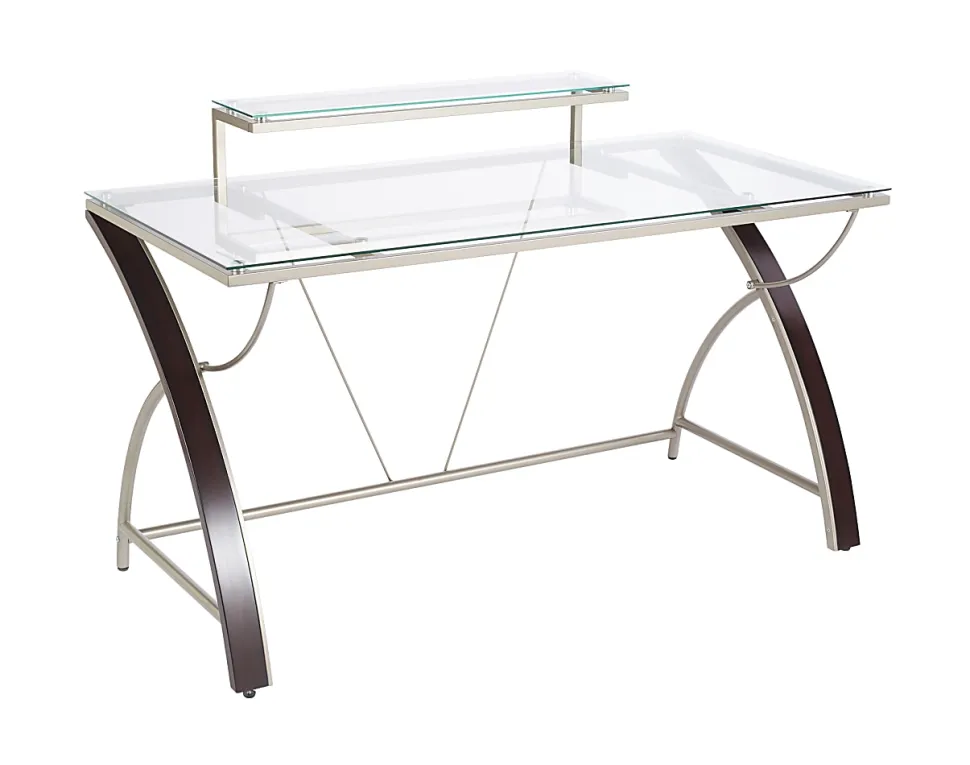 Realspace® Axley 55”W Glass Computer Desk, Cherry/Silver