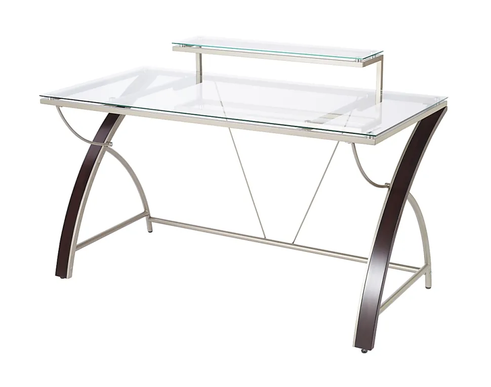Realspace® Axley 55”W Glass Computer Desk, Cherry/Silver