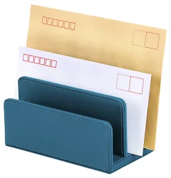 Realspace® Azura Vegan Leather Letter Sorter, 5-1/2"H x 6-7/8"W x 4"D, Blue