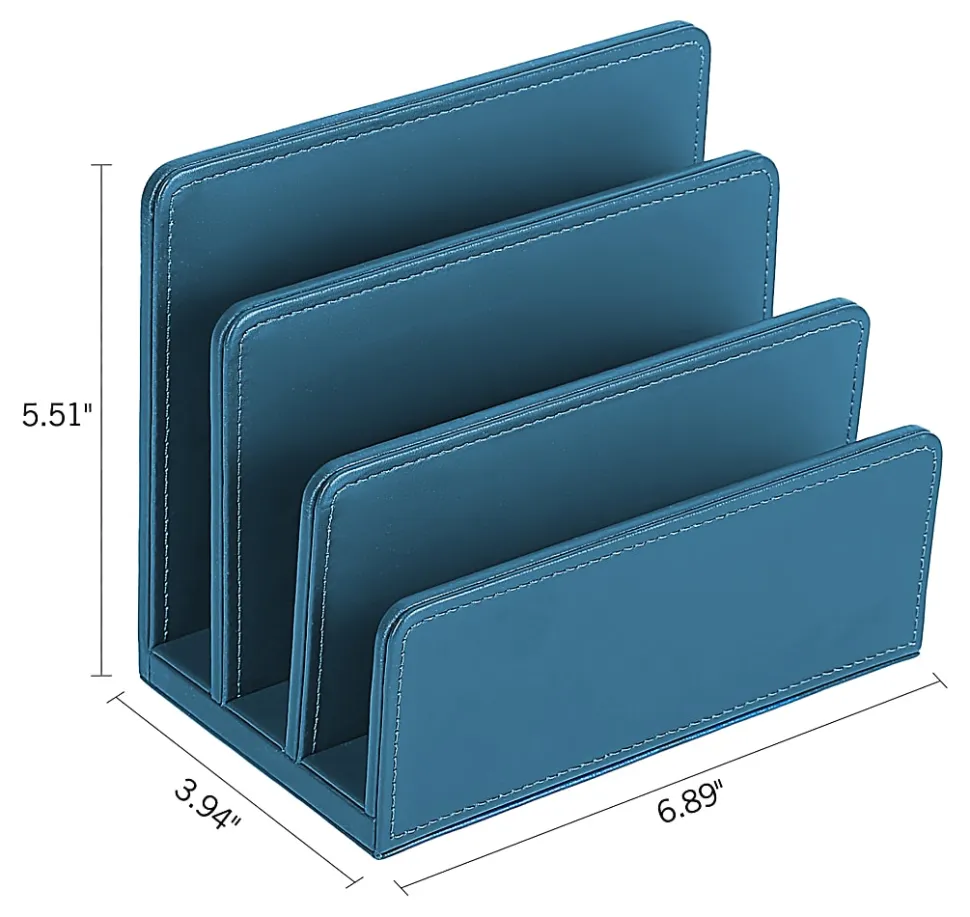 Realspace® Azura Vegan Leather Letter Sorter, 5-1/2"H x 6-7/8"W x 4"D, Blue