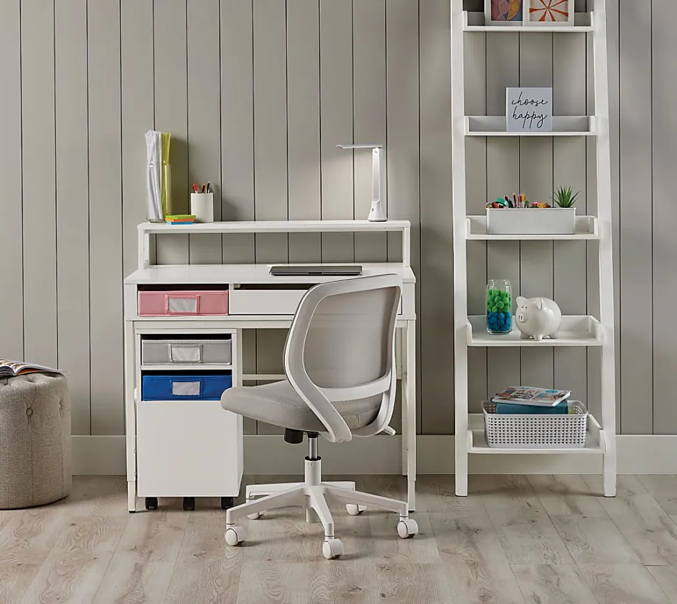Realspace® Baywick 37"W Student Computer Desk With Height-Adjustable Legs And Mobile File Cabinet, White