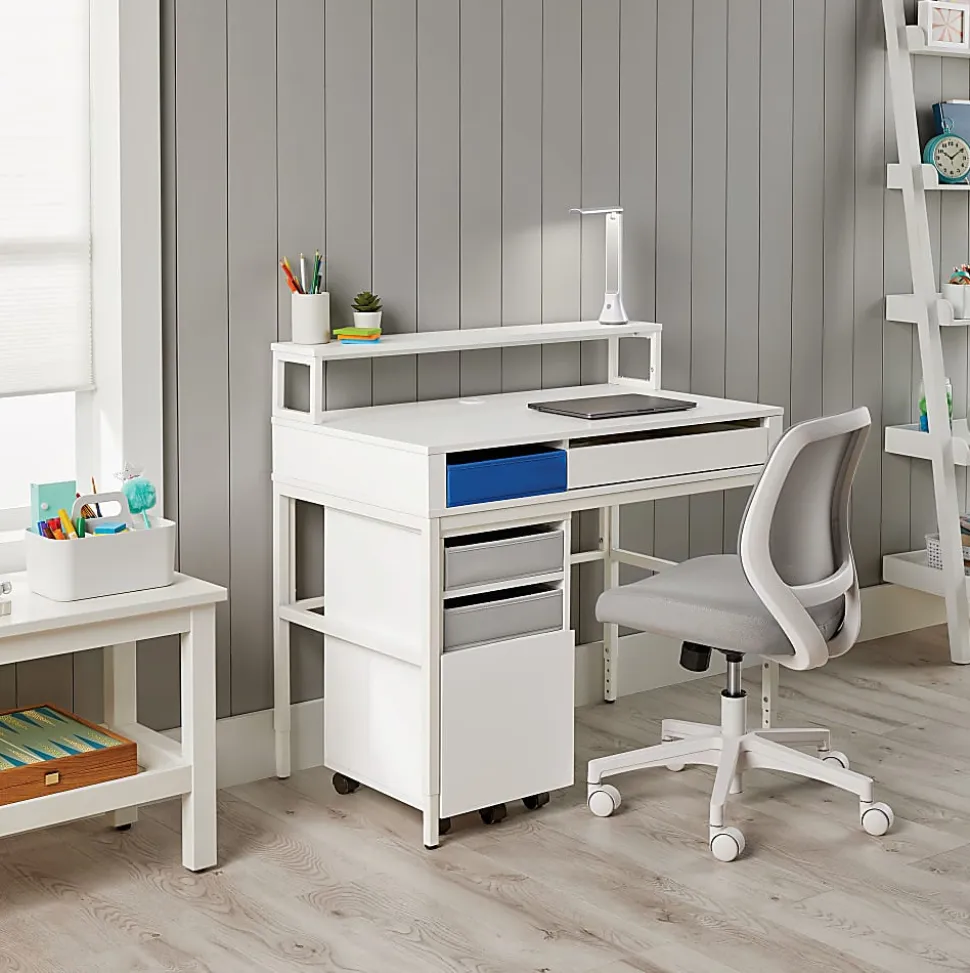 Realspace® Baywick 37"W Student Computer Desk With Height-Adjustable Legs And Mobile File Cabinet, White
