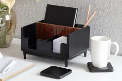 Realspace® Becker Wood/Metal Desktop Organizer With Coasters, 8-3/4