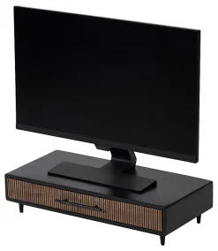 Realspace® Becker Wood/Metal Monitor Stand With Drawer For 32" Monitors, 5-1/4"H x 21-1/2"W x 10"D, Natural/Black