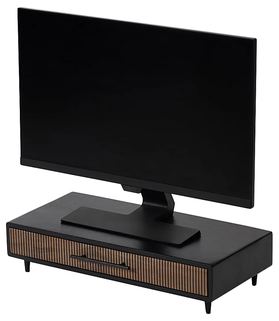 Realspace® Becker Wood/Metal Monitor Stand With Drawer For 32" Monitors, 5-1/4"H x 21-1/2"W x 10"D, Natural/Black
