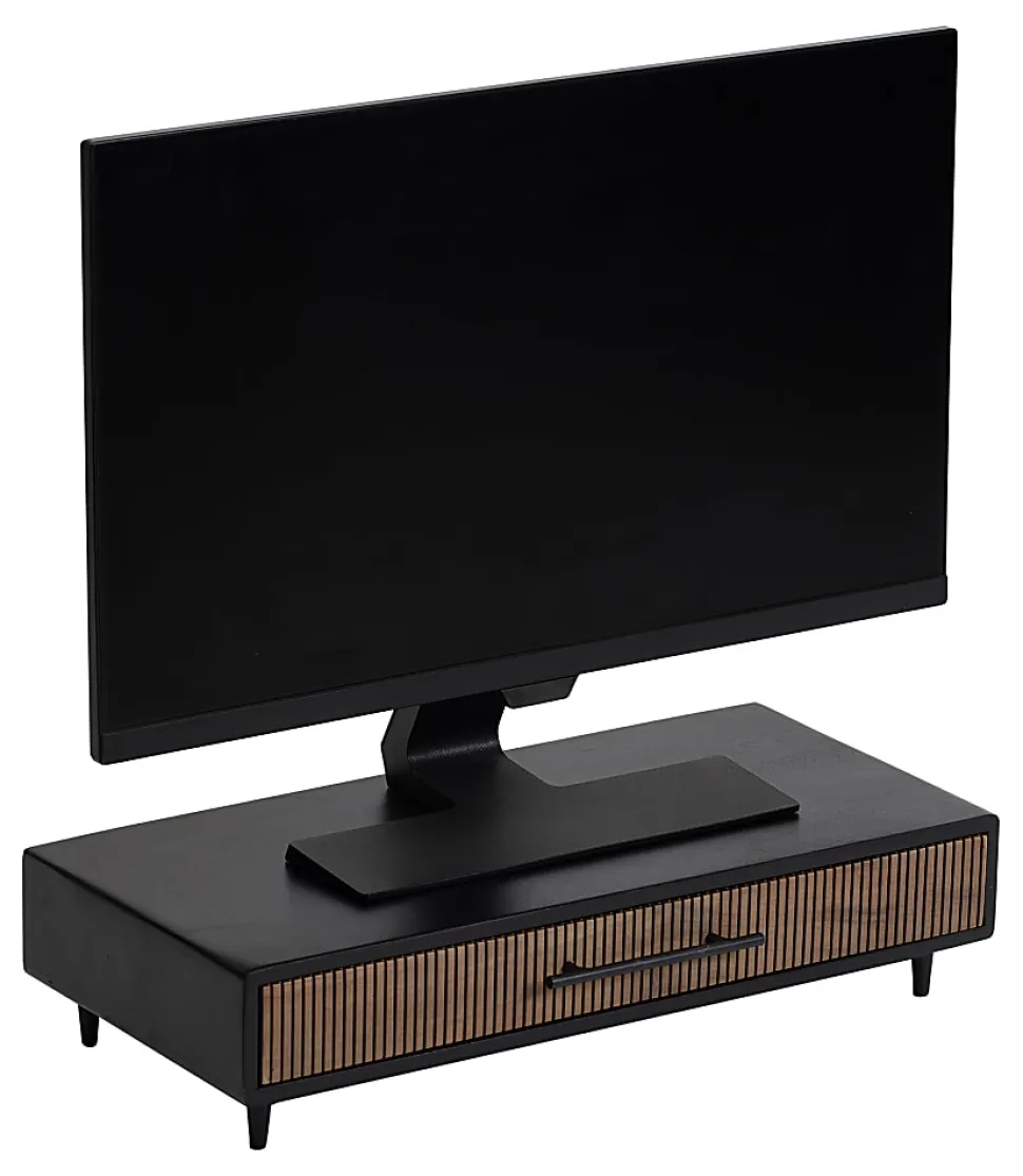Realspace® Becker Wood/Metal Monitor Stand With Drawer For 32" Monitors, 5-1/4"H x 21-1/2"W x 10"D, Natural/Black