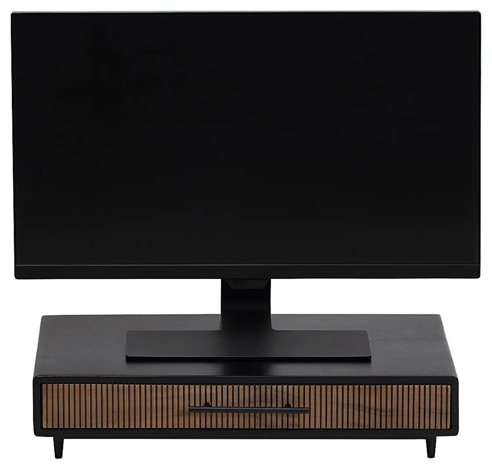 Realspace® Becker Wood/Metal Monitor Stand With Drawer For 32" Monitors, 5-1/4"H x 21-1/2"W x 10"D, Natural/Black