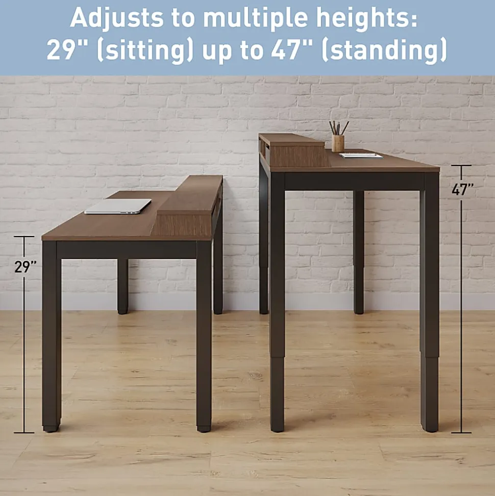 Realspace® Bellano 48"W 4-Leg Electric Height-Adjustable Standing Desk with Hutch, Walnut/Black, BIFMA Compliant