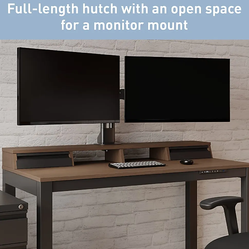 Realspace® Bellano 48"W 4-Leg Electric Height-Adjustable Standing Desk with Hutch, Walnut/Black, BIFMA Compliant