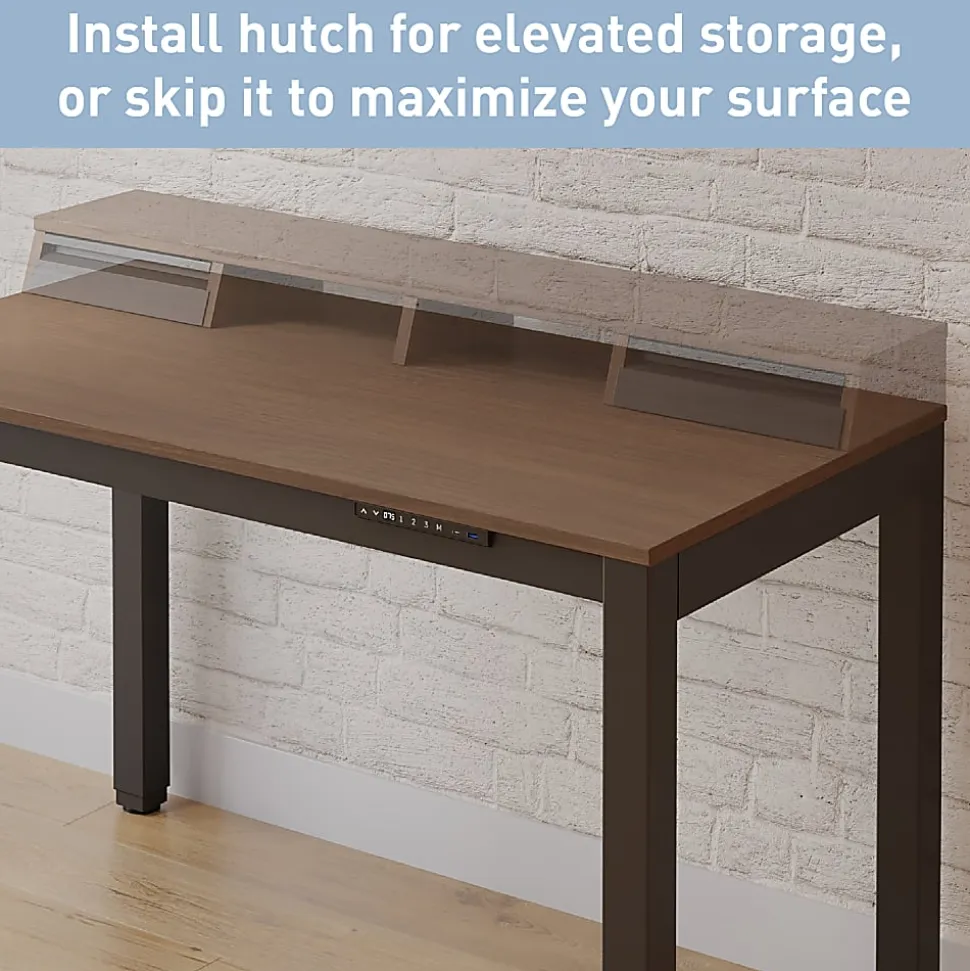 Realspace® Bellano 48"W 4-Leg Electric Height-Adjustable Standing Desk with Hutch, Walnut/Black, BIFMA Compliant