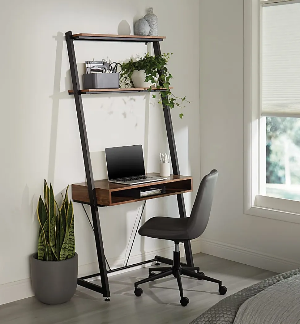 Realspace® Belling 35"W Leaning Computer Desk, Modern Oak