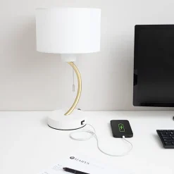 Realspace™ Belsi Executive Shaded Desk Lamp With USB-Charging Port, 19