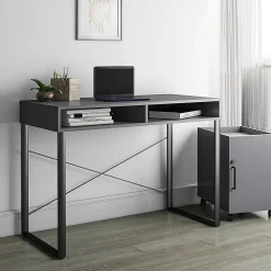 Realspace® Bexler 42”W Computer Desk With Mobile Cart, Gray/Black