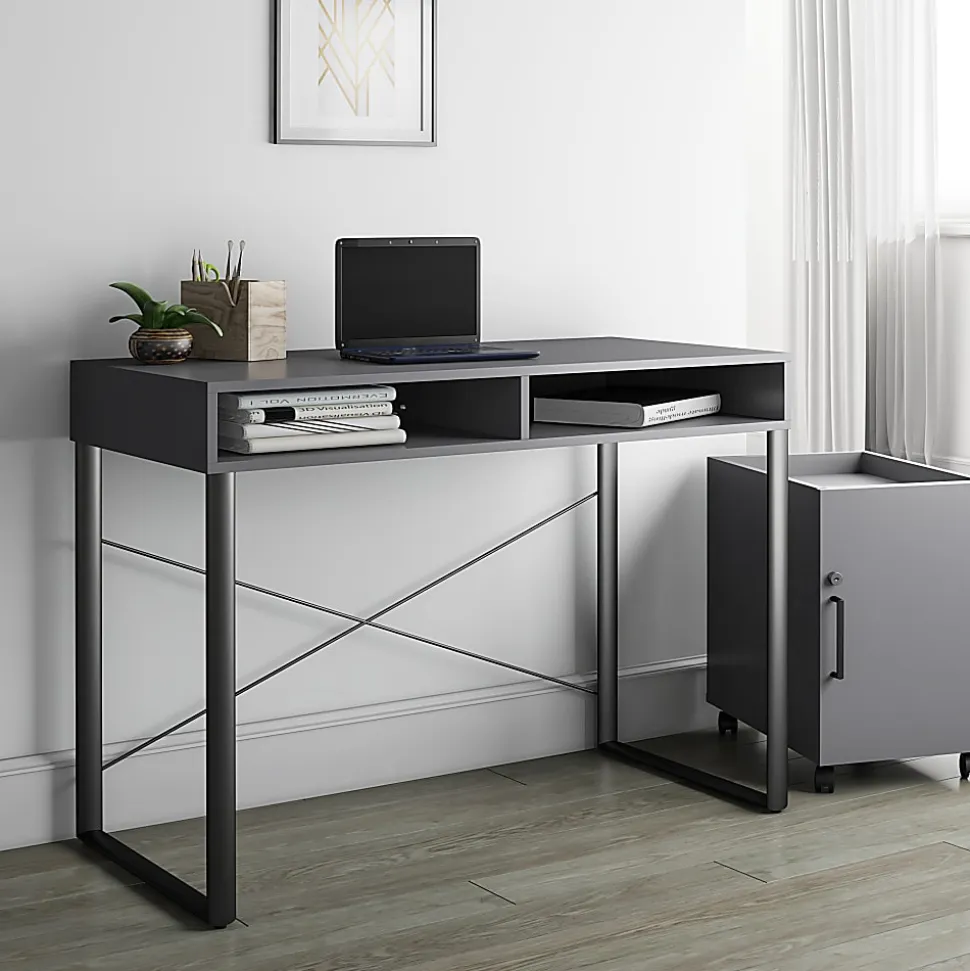 Realspace® Bexler 42”W Computer Desk With Mobile Cart, Gray/Black