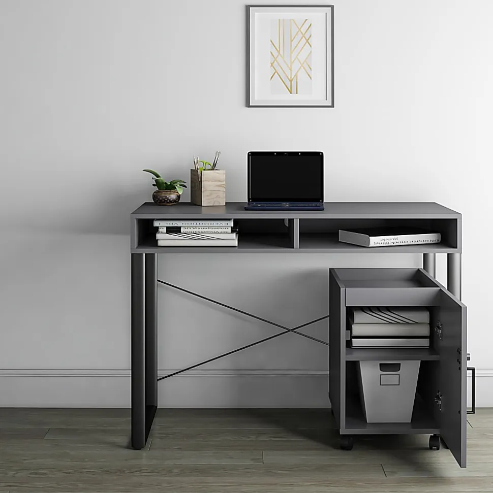Realspace® Bexler 42”W Computer Desk With Mobile Cart, Gray/Black