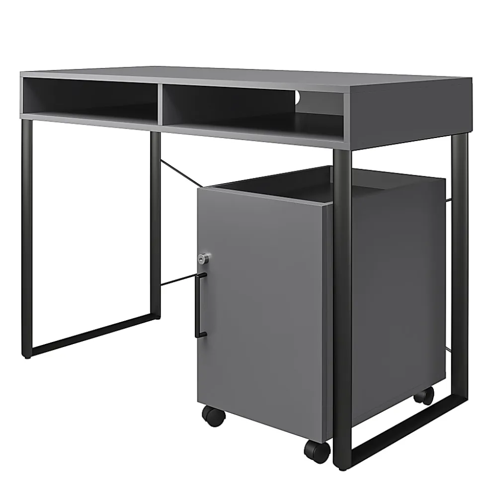 Realspace® Bexler 42”W Computer Desk With Mobile Cart, Gray/Black