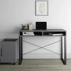 Realspace® Bexler 42”W Computer Desk With Mobile Cart, Gray/Black