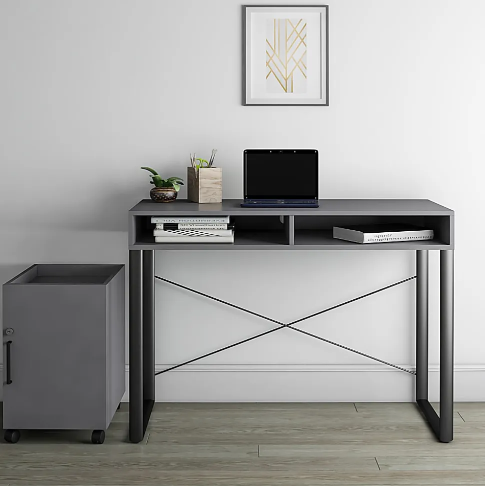 Realspace® Bexler 42”W Computer Desk With Mobile Cart, Gray/Black