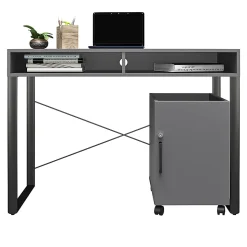 Realspace® Bexler 42”W Computer Desk With Mobile Cart, Gray/Black