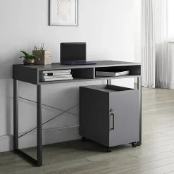 Realspace® Bexler 42”W Computer Desk With Mobile Cart, Gray/Black
