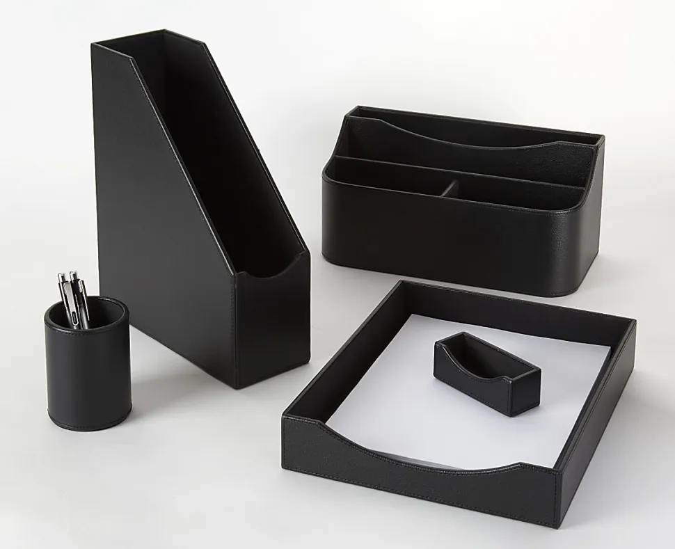 Realspace® Black Faux Leather Paper Tray, Letter Size