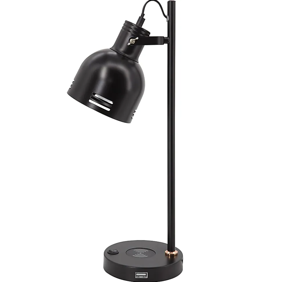Realspace™ Brevins LED Desk Lamp With Wireless Charger And USB Port, 20-1/2"H, Black