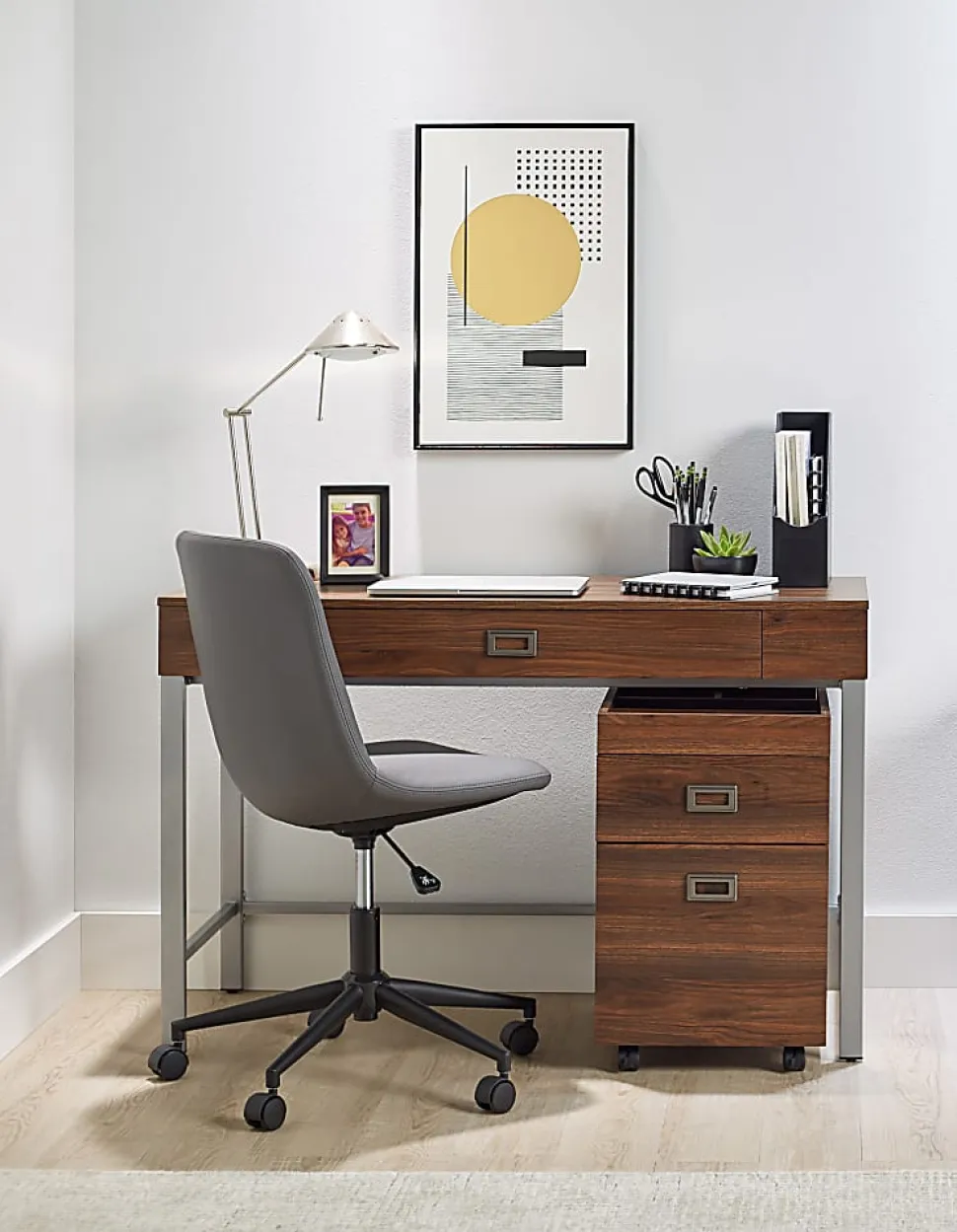 Realspace® Brezio 47"W Computer Desk With Mobile File Cabinet, Brown