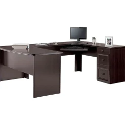 Realspace® Broadstreet 65"W U-Shaped Executive Corner Desk, Walnut
