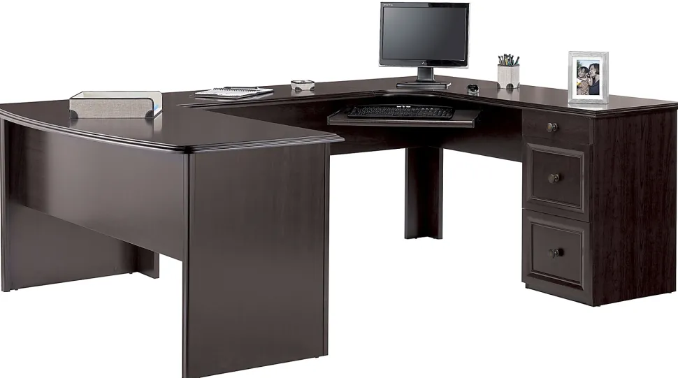Realspace® Broadstreet 65"W U-Shaped Executive Corner Desk, Walnut