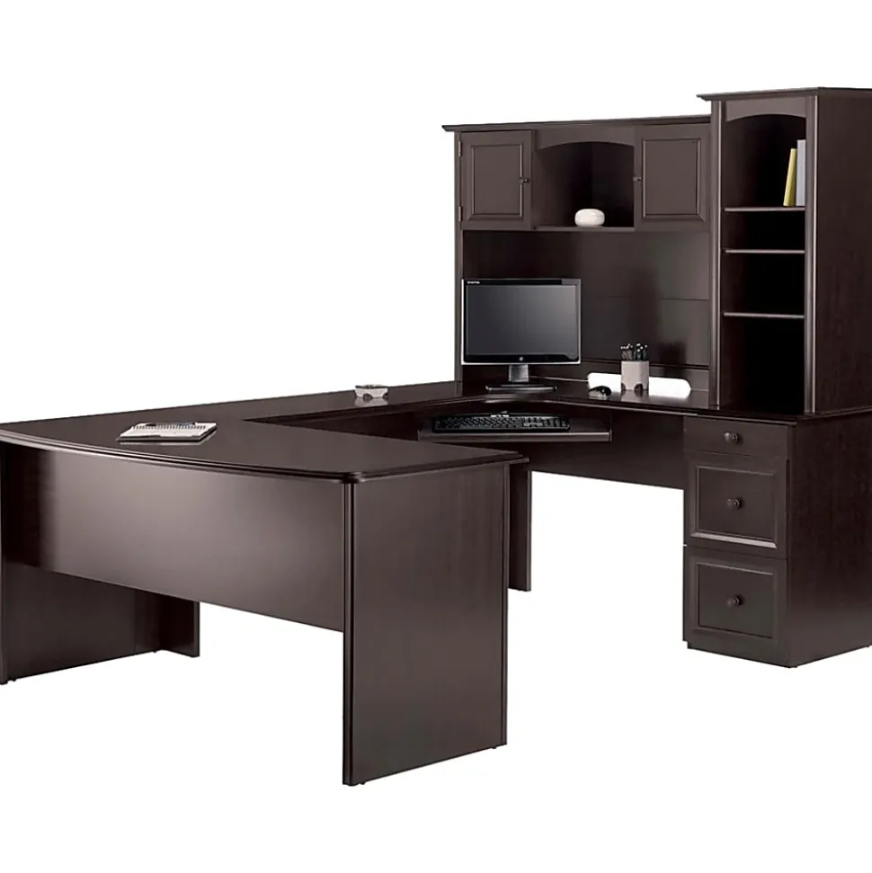 Realspace® Broadstreet 65"W U-Shaped Executive Corner Desk, Walnut