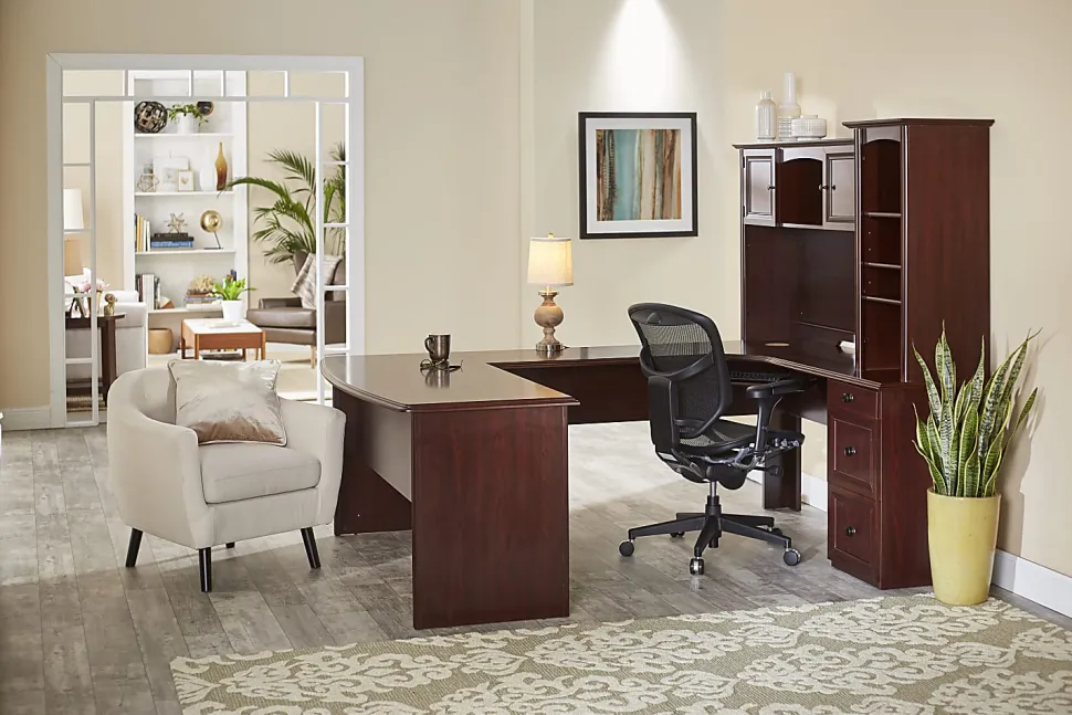 Realspace® Broadstreet 65"W U-Shaped Executive Corner Desk, Cherry