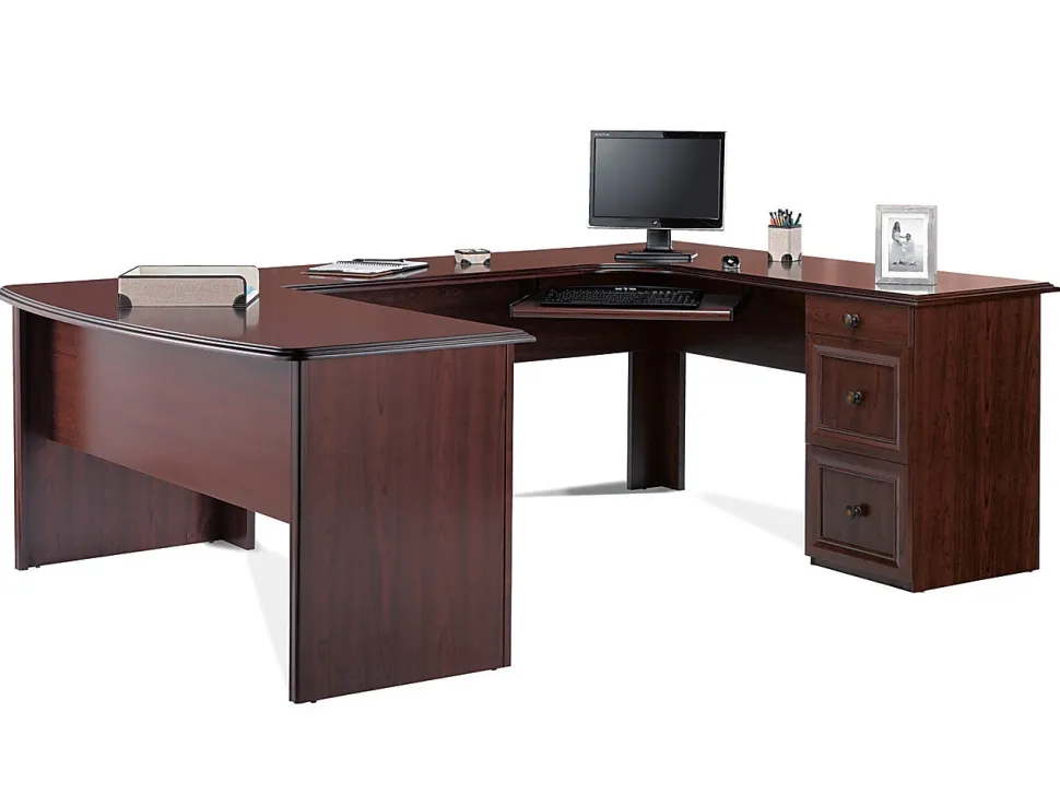 Realspace® Broadstreet 65"W U-Shaped Executive Corner Desk, Cherry