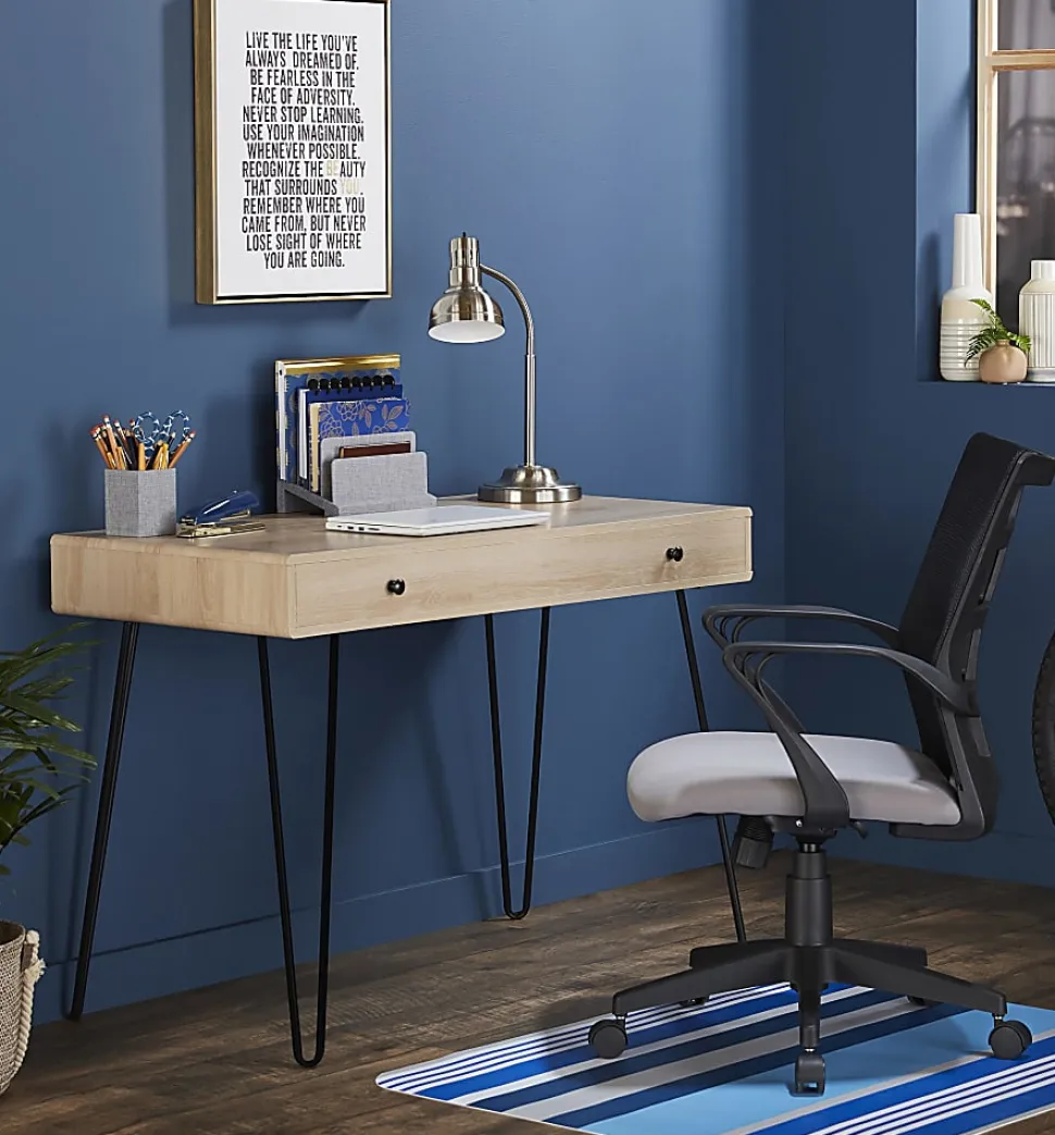 Realspace® Callay 42"W Writing Desk, Blonde Oak/Black