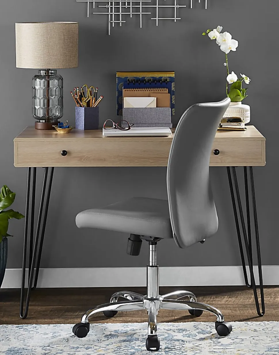 Realspace® Callay 42"W Writing Desk, Blonde Oak/Black