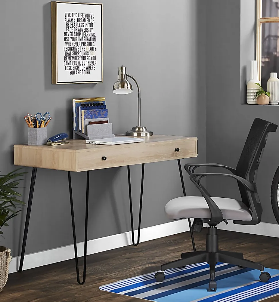 Realspace® Callay 42"W Writing Desk, Blonde Oak/Black