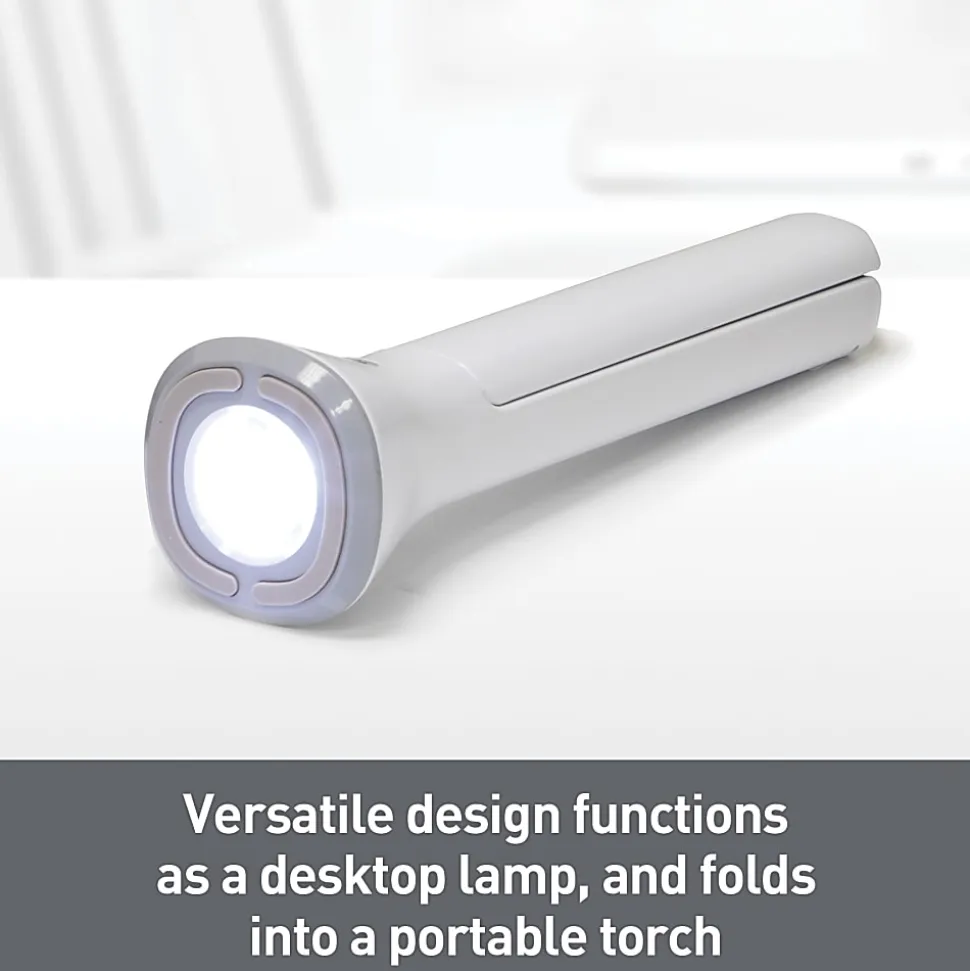 Realspace™ Carsini 2-in-1 LED Flip-Up/Torch Portable Desk Lamp With Rechargeable Battery, 10-3/4"H, White
