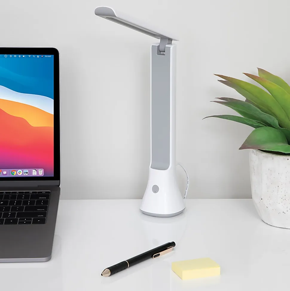 Realspace™ Carsini 2-in-1 LED Flip-Up/Torch Portable Desk Lamp With Rechargeable Battery, 10-3/4"H, White
