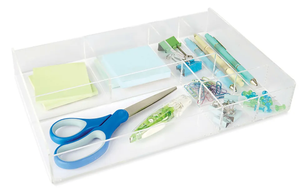 Realspace® 8-Compartment Desk Organizer, 2"H x 12-7/8"W x 8-3/4"D, Clear