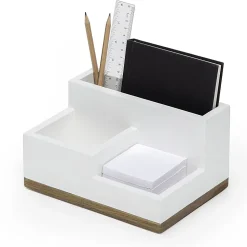 Realspace® 3-Compartment Wood Desktop Organizer, 4-1/2”H x 8-1/2”W x 6”D, White/Natural