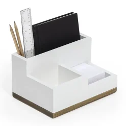Realspace® 3-Compartment Wood Desktop Organizer, 4-1/2”H x 8-1/2”W x 6”D, White/Natural