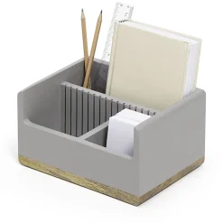 Realspace® 3-Compartment Wood Desktop Organizer, 4-1/2”H x 8-1/2”W x 6”D, Gray/Natural